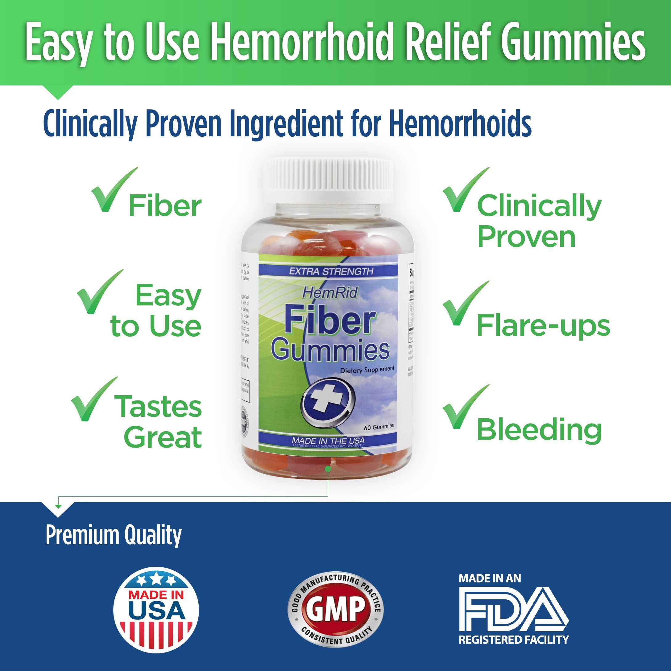 HemRid Fiber Gummies for Hemorrhoids - 3 Bottle Package